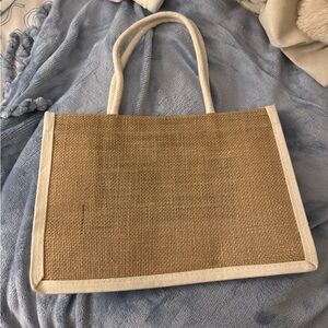Tan and White Tote Bag